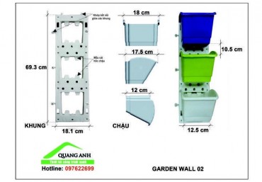 Khung và chậu ghép trồng rau trên tường được sản xuất trên chất liệu nhựa PP